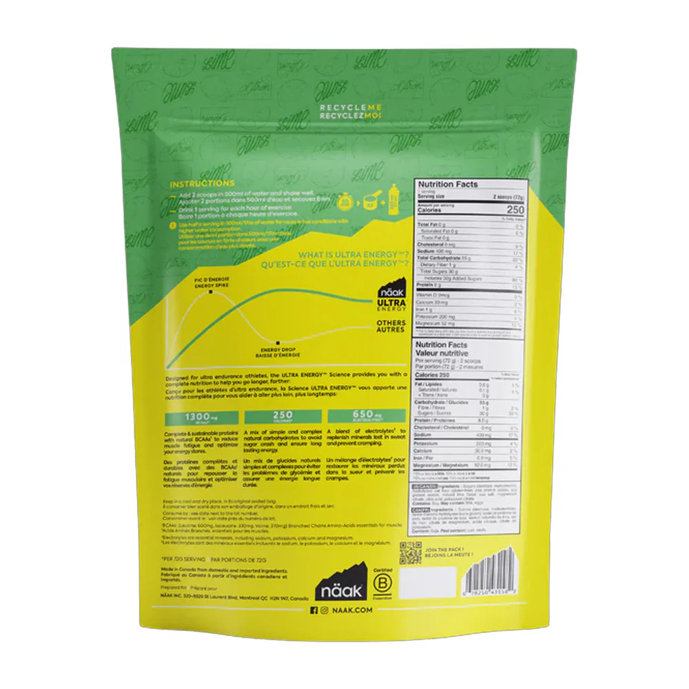Mélange pour boisson sportive Näak Ultra Energy Lime - 720g - Image 2